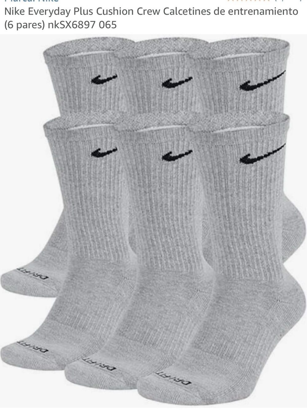 Nike Gray Cushioned Crew Athletic Socks - 6 Pack